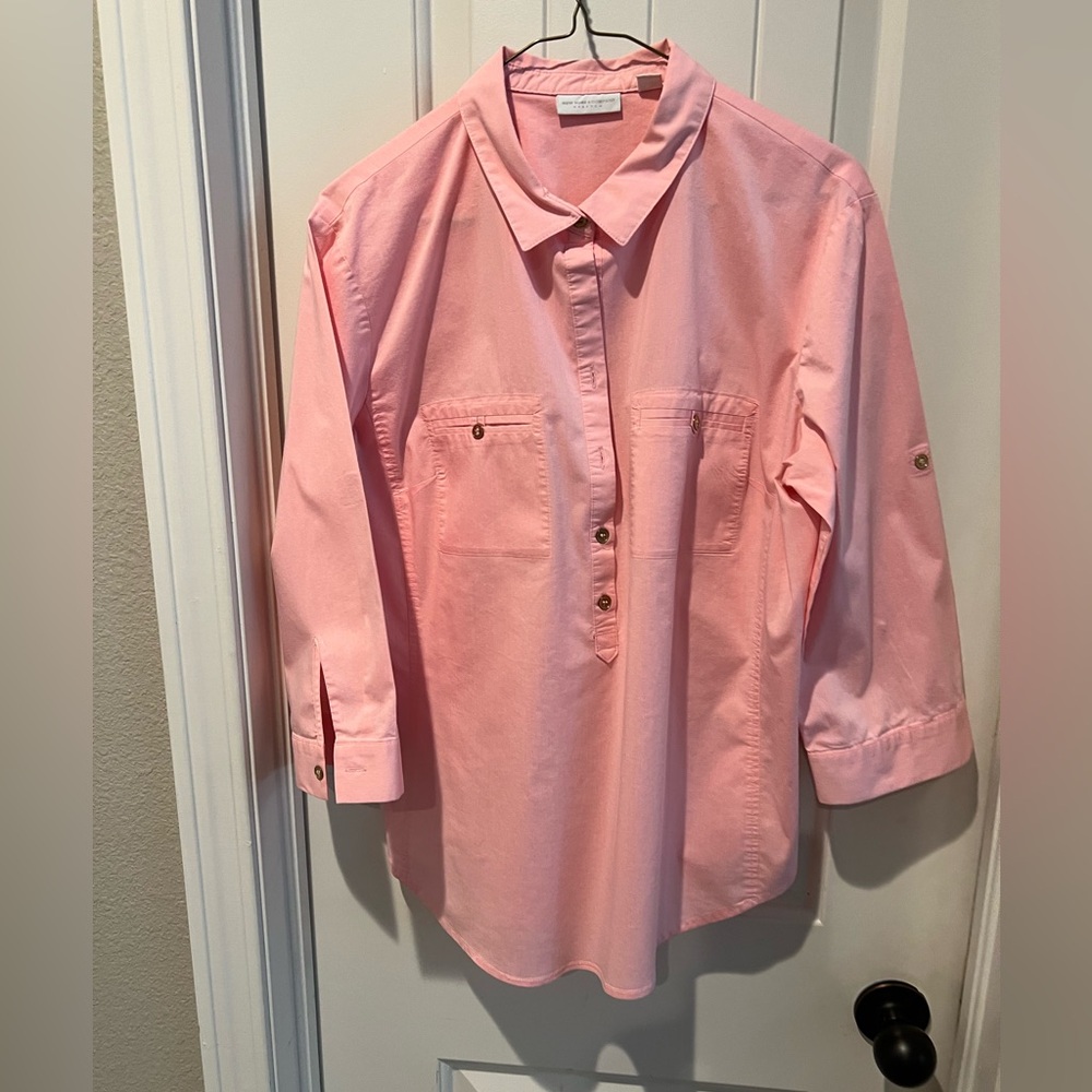 New York & Company Pink Button Down Shirt Classic Design